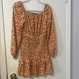 Source Unknown Floral Mini Dress - Orange and White